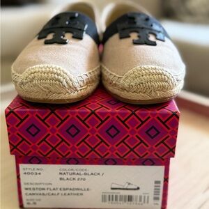Tory Burch Black Natural Espadrilles